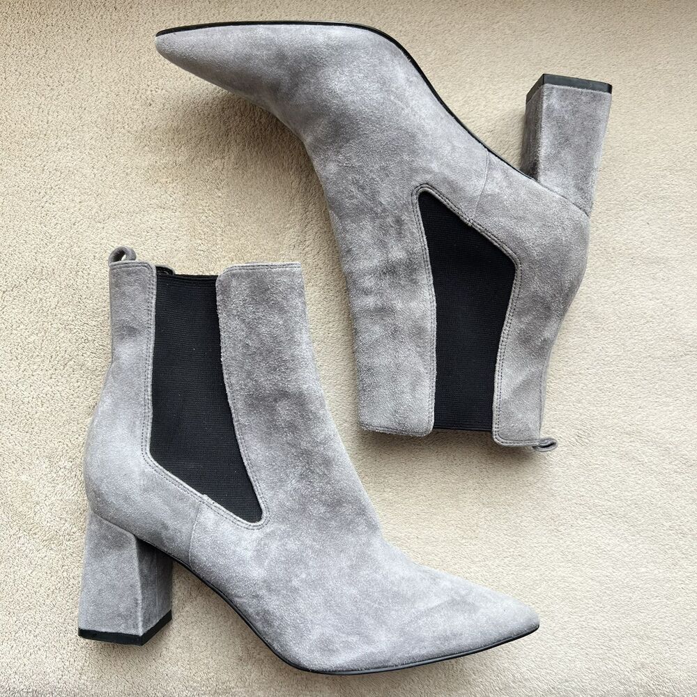 Marc Fisher LTD Zanna Gray Suede Heeled Pull On Boots Women's‎ 6.5 M Pointed Toe